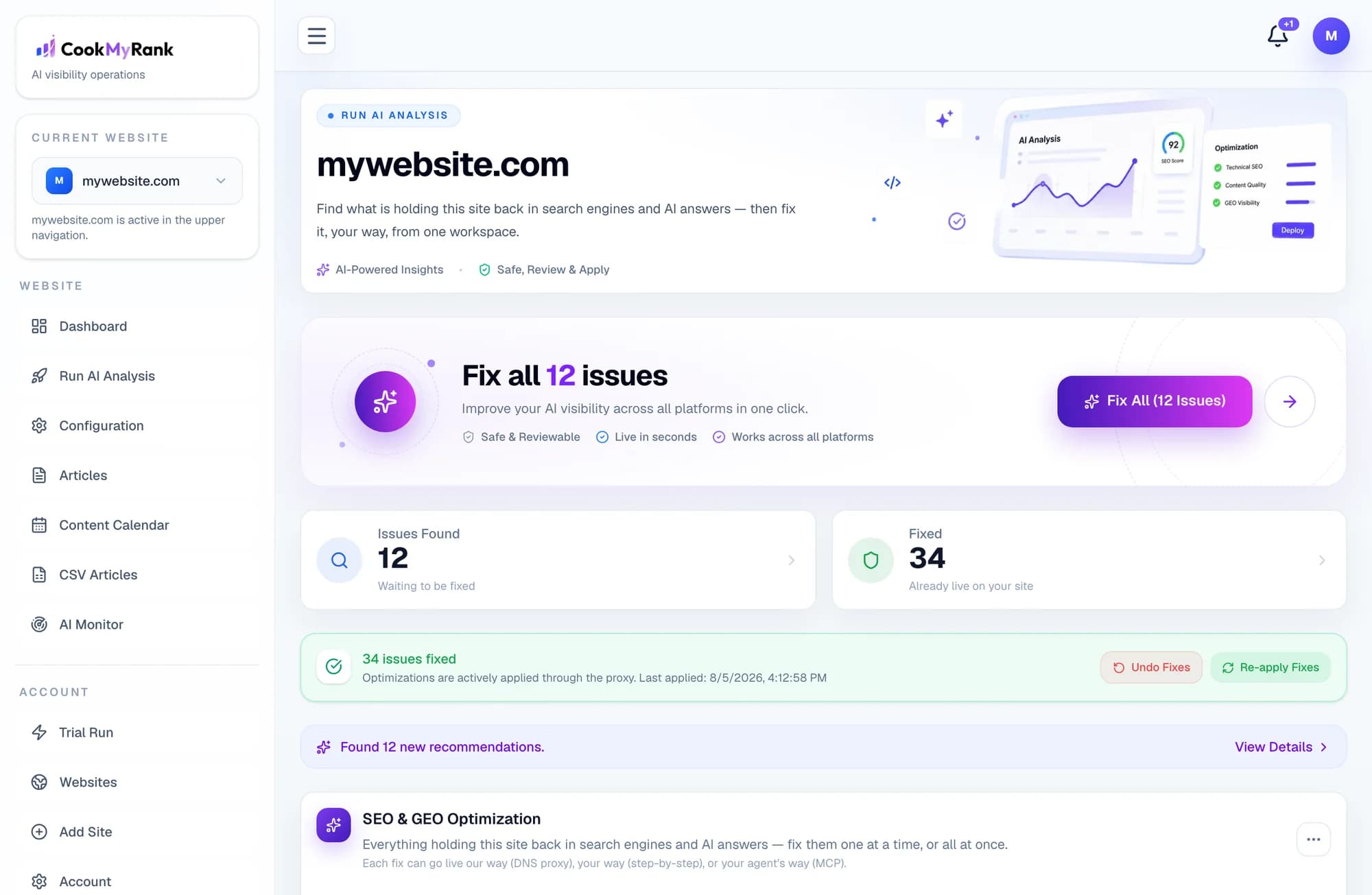 CookMyRank AI analysis results page
