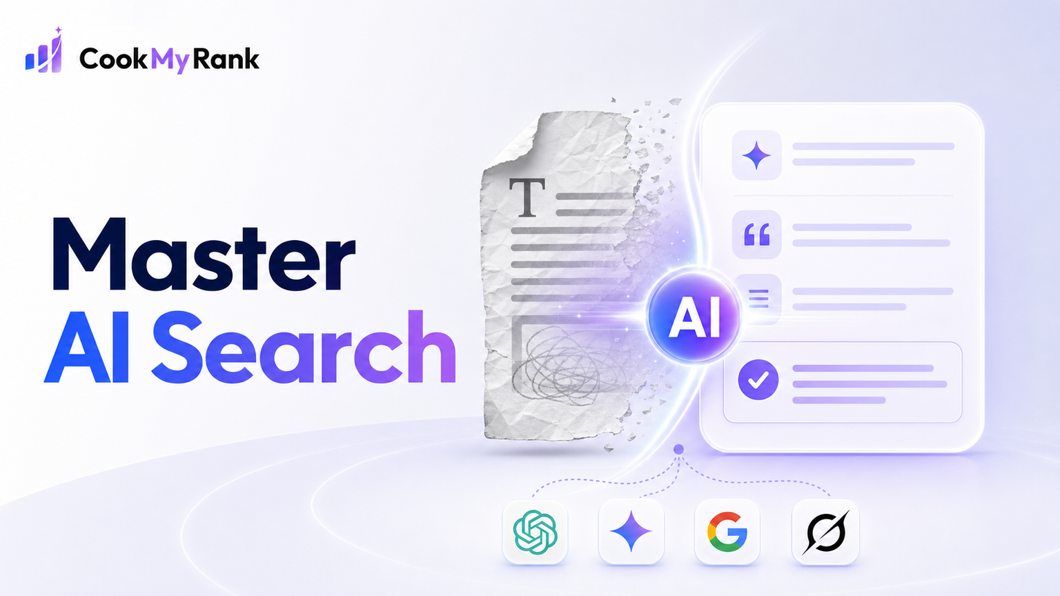 A futuristic digital brain composed of interconnected nodes, representing AI model comprehension, surrounded by glowing data streams, with the title 'Mastering AI Search: Your Guide to LLM-Readable Content' prominently displayed.