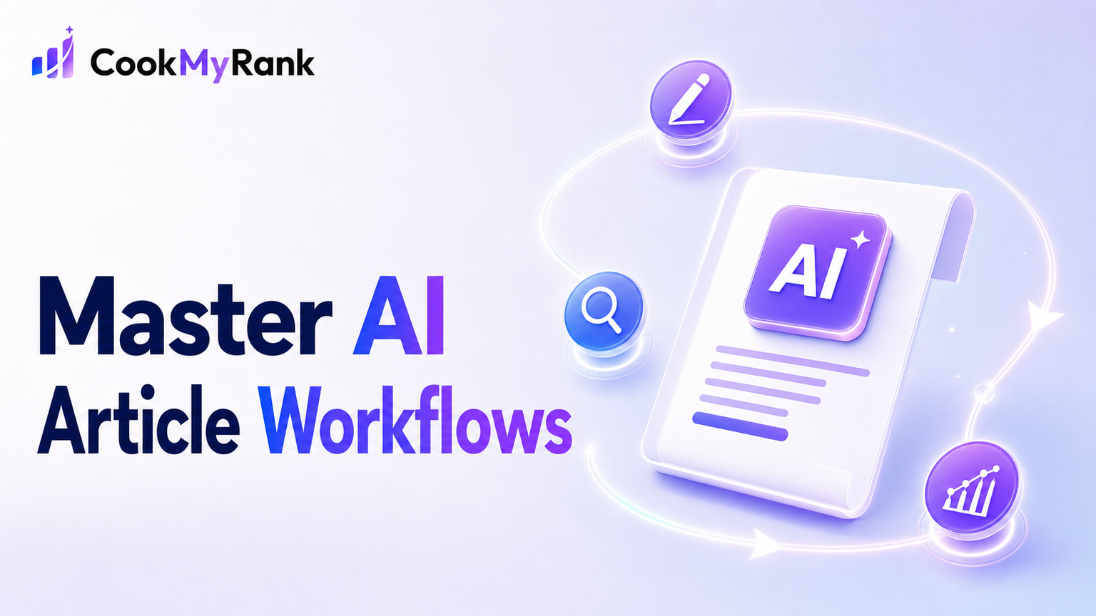 Abstract digital illustration representing AI article workflows, with interconnected nodes and data streams flowing towards a central generative AI engine, symbolizing optimized content for AI search visibility.