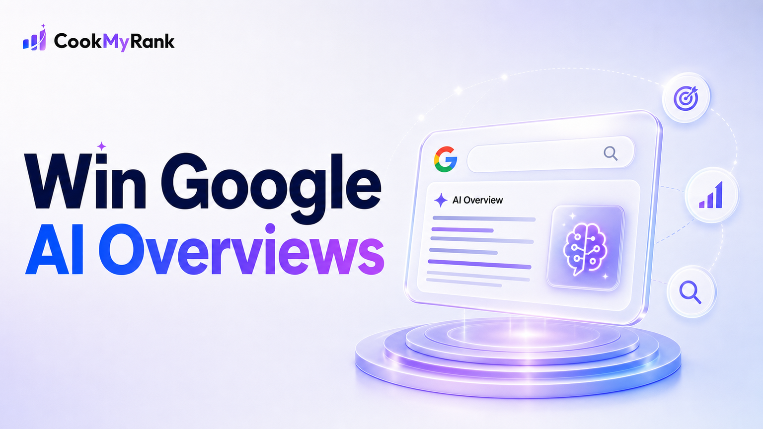 Abstract digital illustration representing Google AI Overviews, with interconnected data points and a search bar, symbolizing generative search optimization and AI search visibility.